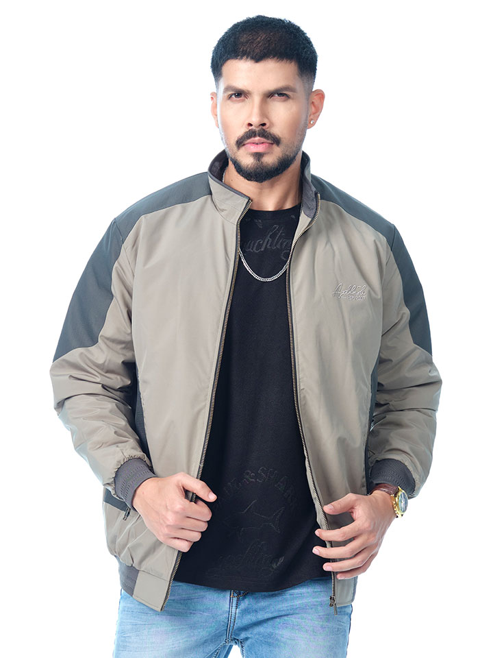 Men's Color-Block Bomber Jacket | Taupe & Charcoal | adlib